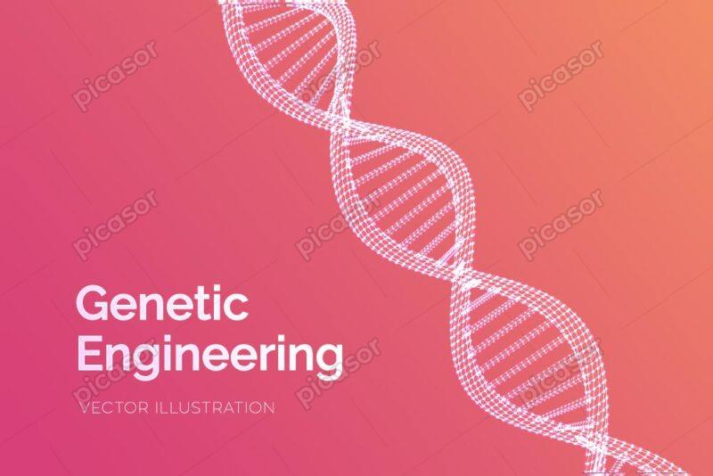 وکتور پس زمینه دی ان ای و ساختار مشبک مولکولی زمینه قرمز نارنجی گرادینت