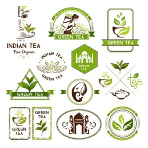 لیبل فیل هندی برچسب چای سبز وکتور لیبل برچسب چای برچسب چای سیلان برچسب برگ چای برچسب مزرعه