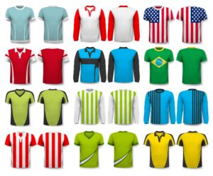 24 وکتور لباس ورزشی زاویه دید از جلو و پشت لباس - لباس ورزشی با پرچم چند کشور