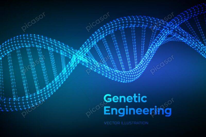 وکتور پس زمینه دی ان ای DNA و ساختار مشبک مولکولی زمینه آبی تیره