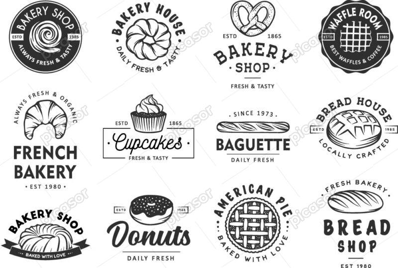 12 وکتور لوگو نانوایی و شیرینی پزی - برچسب شیرینی پزی و لیبل قنادی