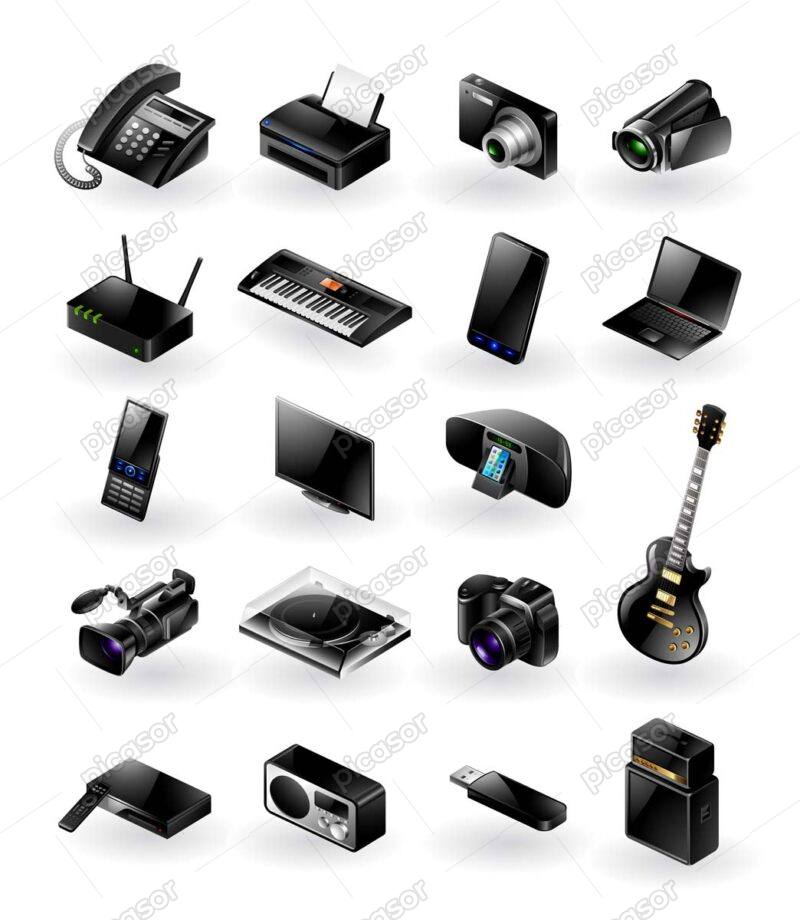 20 وکتور انواع دوربین عکاسی و فیلمبرداری موبایل و تلفن و وکتور تجهیزات الکترونیکی دیگر