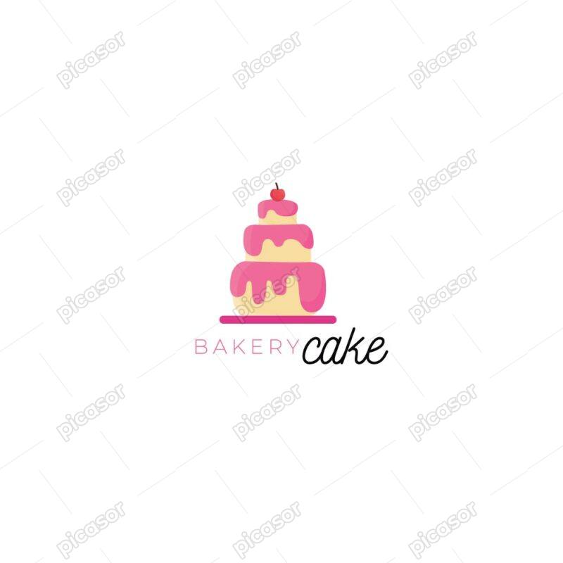 وکتور لوگو کیک 3 طبقه با خامه صورتی - لوگو شیرینی پزی و قنادی