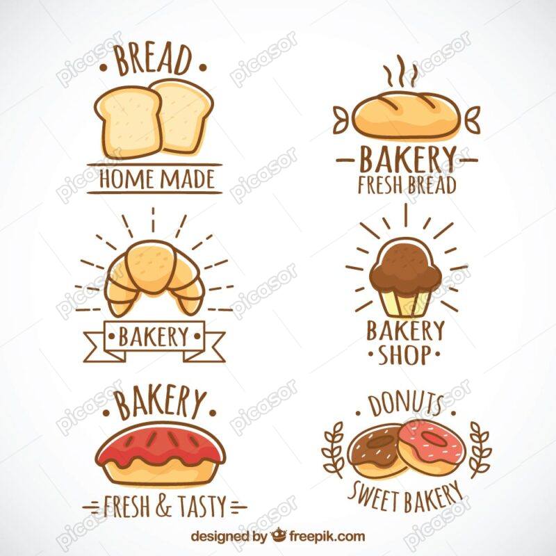 6 وکتور لوگو نانوایی و قنادی شیرینی پزی