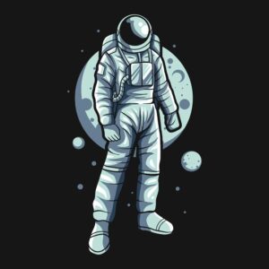 وکتور فضانورد ایستاده و کره ماه در پس زمینه
