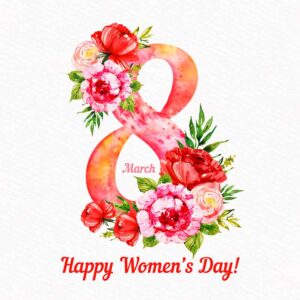 وکتور عدد هشت لاتین انگلیسی و گلهای رنگی طرح آبرنگ به مناسبت روز زن