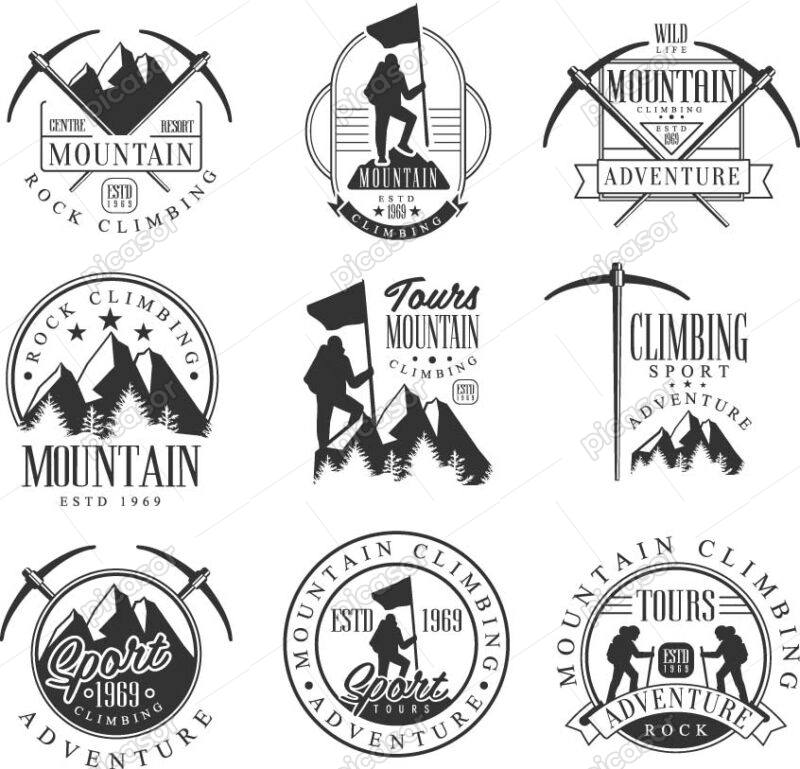 9 وکتور لوگو کوهنوردی و لوگو کوه و کوهستان و کوهنورد و تجهیزات کوهنوردی