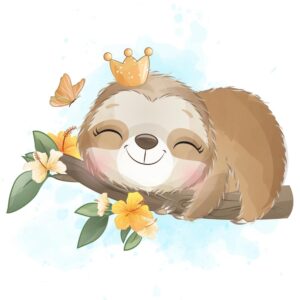 وکتور تنبل بچه تنبل کارتونی در حال استراحت روی درخت