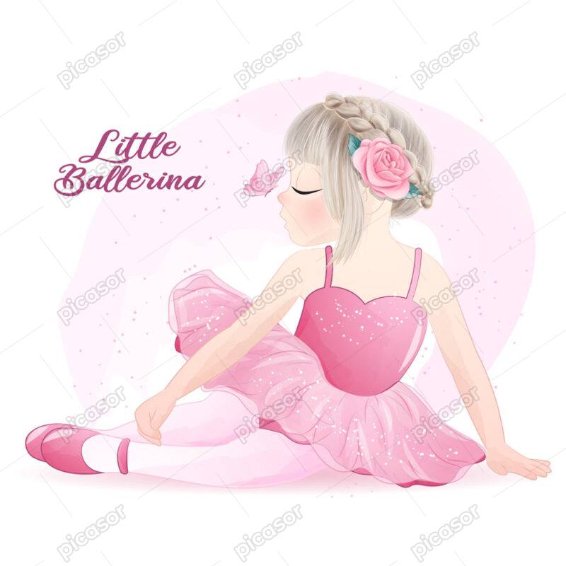 وکتور دختر کوچک با لباس باله نقاشی آبرنگی