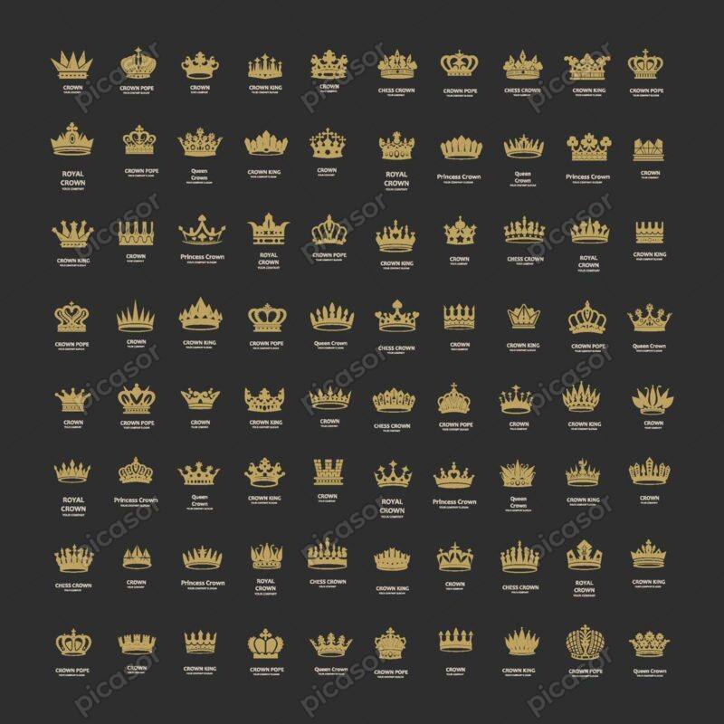 مجموعه 80 وکتور تاج طلایی پادشاهی، وکتور تاجهای لوکس سلطنتی و تاج های پاپ و اسقف