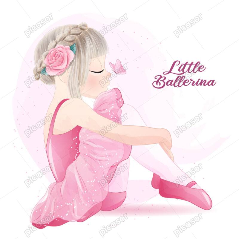 وکتور دختر کوچک با لباس باله نقاشی آبرنگی