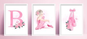 وکتور دختر کوچک با لباس باله و پروانه - وکتور کفش باله و حرف B و گلهای صورتی نقاشی آبرنگی
