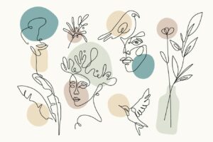 وکتور گل و صورت زن نقاشی خطی مینیمال