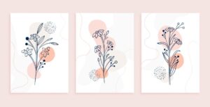 3 وکتور پوستر گلهای مینیمال تابلو زمینه گلهای ساده خطی
