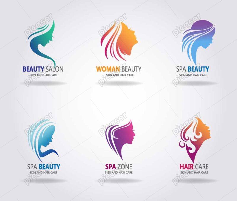 6 وکتور لوگو سالن زیبایی و آرایشگاه زنانه - لوگو مراقبت پوست و مو