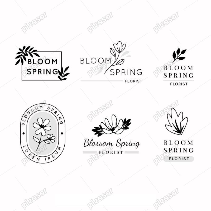 6 وکتور لوگو گل و برگ های مینیمال نقاشی دستی