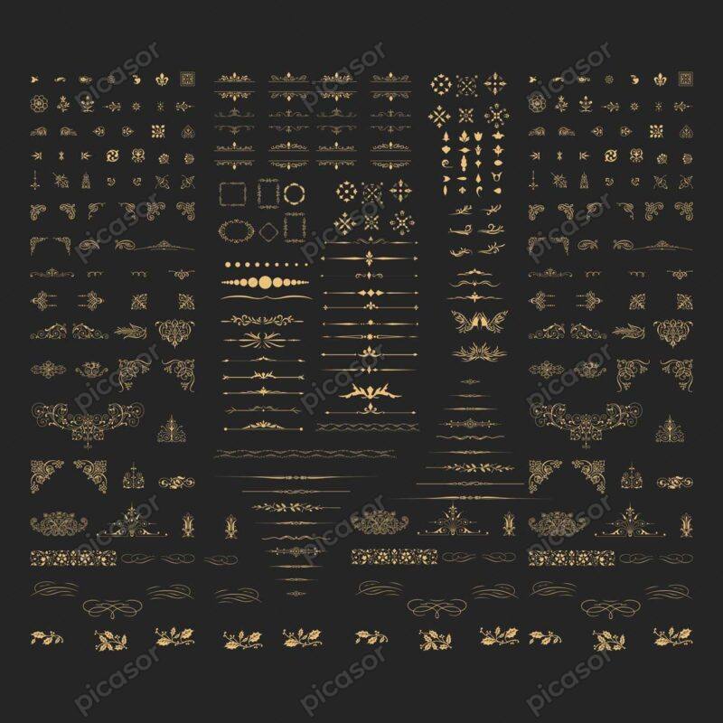 مجموعه بزرگ و بسیار لوکس از وکتور المانهای طراحی مرزبندی گوشه جداکننده قاب