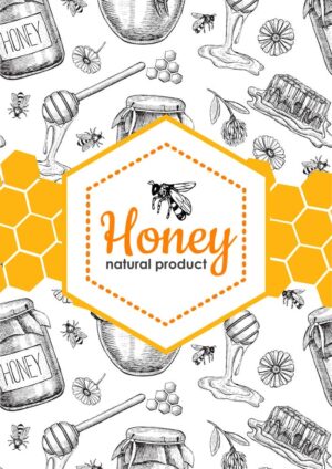 وکتور لیبل عسل طبیعی و برچسب شیشه عسل - وکتور پس زمینه عسل و زنبور