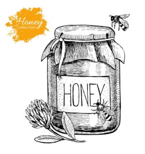 وکتور ظرف عسل با گل و زنبور - وکتور پس زمینه طرف عسل طبیعی