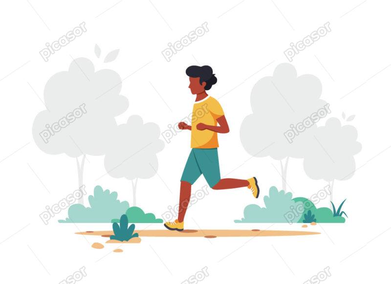 وکتور مرد در حال دویدن در پارک - وکتور پی زمینه مرد ورزشکار در پارک