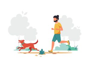وکتور مرد در حال دویدن با سگ در پارک - وکتور پس زمینه مرد ورزشکار در پارک