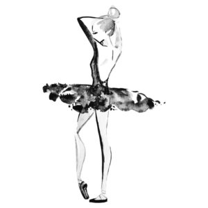 وکتور بالرین نقاشی آبرنگی سیاه سفید - وکتور زن جوان در حال رقص باله - وکتور رقصنده باله