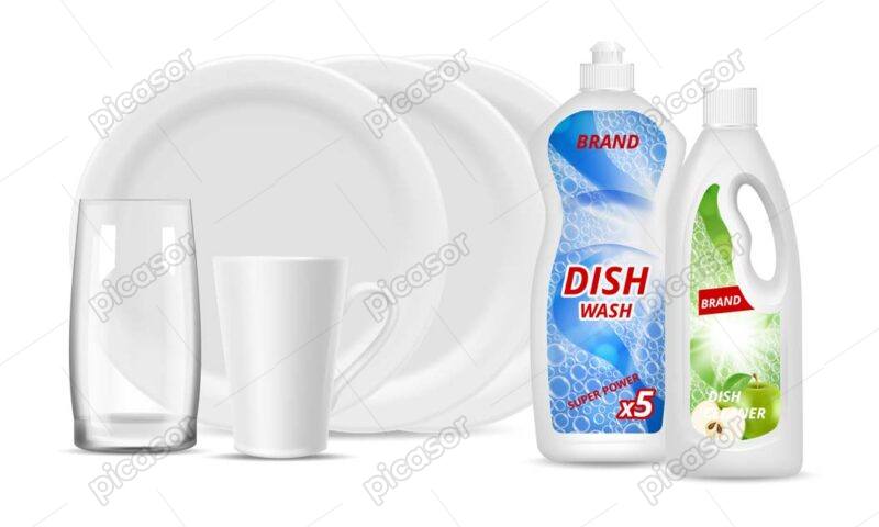 وکتور مایع ظرفشویی و ظروف تمیز (بشقاب و لیوان)
