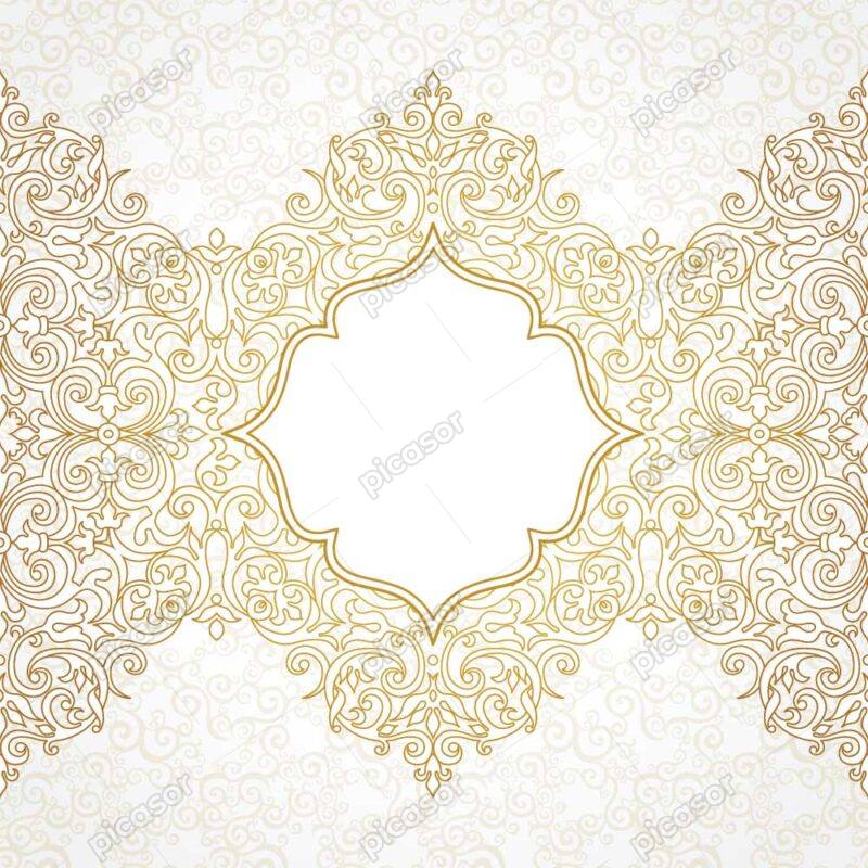 وکتور پس زمینه قاب اسلیمی طلایی تزئینی - وکتور پس زمینه قاب پترن اسلیمی ویکتورین
