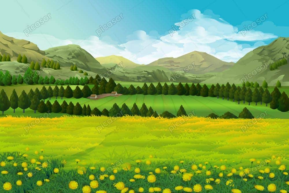 وکتور چشم انداز فصل بهار در کوهستان - وکتور پس زمینه منظره کوهستانی وکتور چشم انداز فصل بهار در کوهستان - وکتور پس زمینه منظره کوهستانی