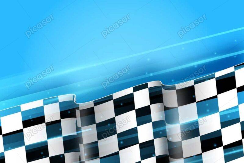 وکتور پرچم مسابقه - وکتور پس زمینه پرچم شطرنجی مسابقه روی زمینه آبی