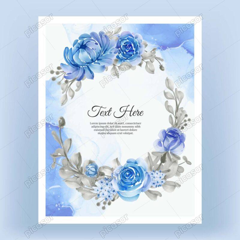 وکتور قاب گل با گلهای آبی شکوفه های بسیار زیبا - وکتور زمینه گلهای آبی - وکتور پس زمینه کارت دعوت و عروسی با گل و شکوفه های آبی