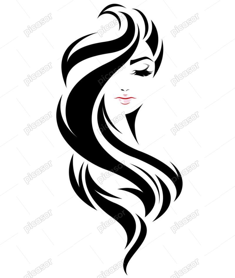 وکتور زن با مو بلند فشن - وکتور صورت زن چهره زن وکتور المان لوگو آرایشگاه زنانه و سالن زیبایی