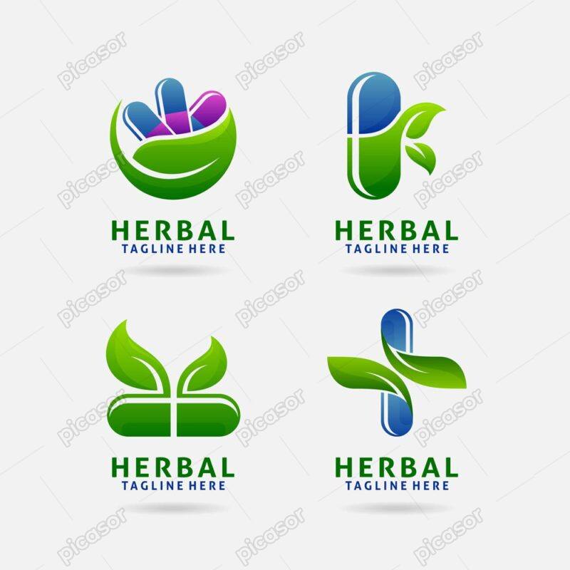 4 وکتور لوگو قرص و کپسول با برگ - وکتور لوگو داروهای گیاهی