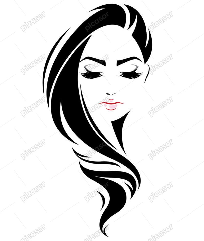وکتور زن با مو بلند فشن - وکتور چهره زن صورت زن وکتور لوگو آرایشگاه زنانه و سالن زیبایی
