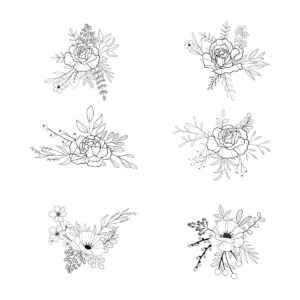 6 وکتور گل و دسته گل مینیمال گل و برگ نقاشی خطی ساده