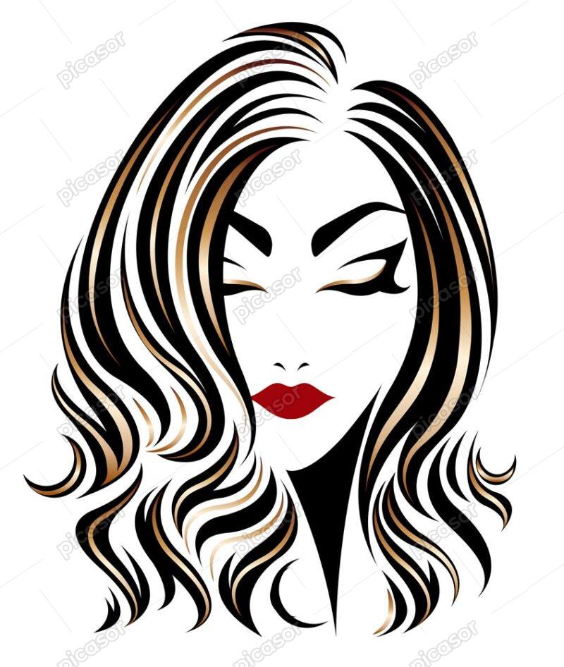 وکتور صورت زن با مدل مو فشن هایلایت - وکتور چهره زن سالن زیبایی و آرایشگاه زنانه