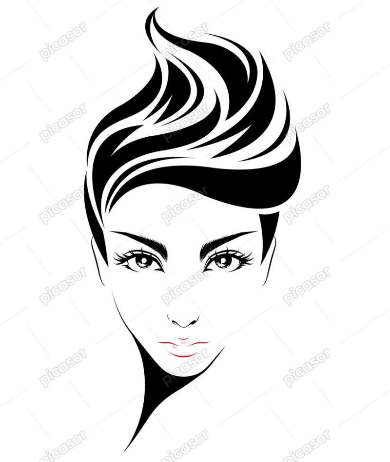 وکتور زن با مو کوتاه فشن - وکتور صورت زن چهره زن آرایشگاه زنانه و سالن زیبایی