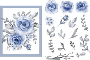 18 وکتور گل و برگ های آبرنگی وکتور قاب گل با گلهای آبی شکوفه های بسیار زیبا - وکتور زمینه گلهای آبی - وکتور پس زمینه کارت دعوت و عروسی با گل و شکوفه های آبی