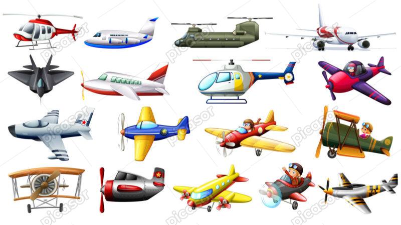 17 مجموعه وکتور هواپیما کارتونی با خلبان - وکتور هواپیماهای قدیمی کارتونی و هلیکوپتر