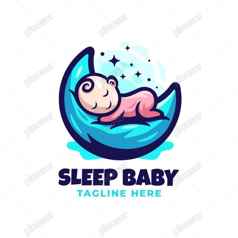 وکتور لوگو نوزاد و ماه نوزاد - وکتور بسیار با کیفیت و زیبا از لوگو نوزاد در حال خواب روی ماه