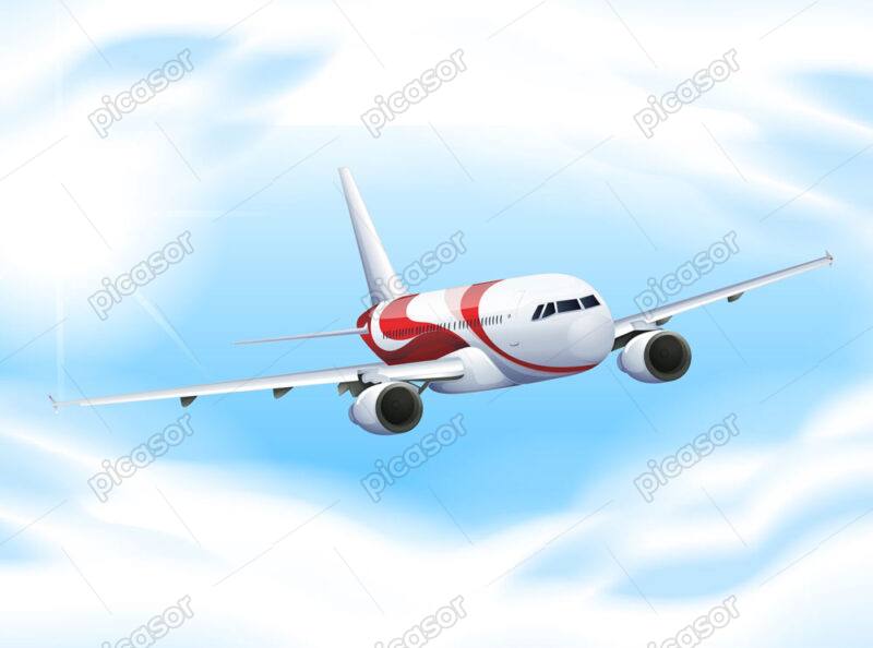 وکتور پس زمینه هواپیمای مسافربری از کنار در آسمان - وکتور هواپیما در حال پرواز با زمینه آسمان آبی