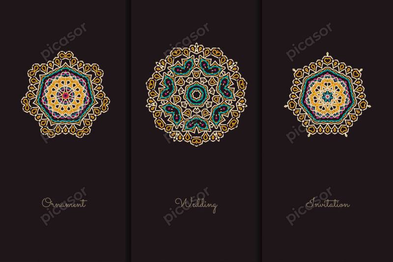 3 وکتور شمسه اسلیمی ترنج اسلیمی بسیار نفیس - وکتور ماندالا اسلیمی ساده و شیک مناسب طراحی کارت