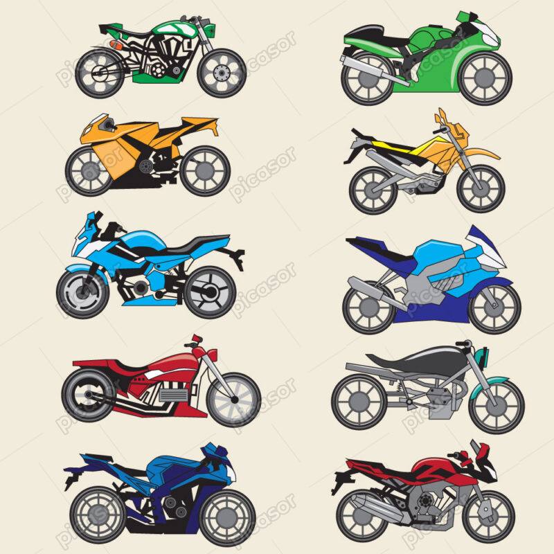 10 وکتور موتورسیکلت مسابقه ای با مدلهای گوناگون در ترکیب رنگی مختلف قرمز سبز آبی
