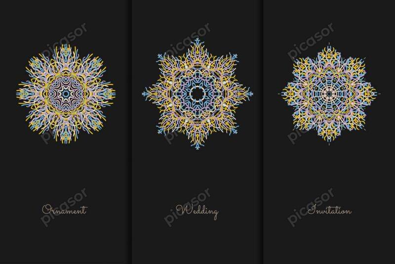 3 وکتور تذهیب ترنج اسلیمی شمسه ستاره اسلیمی نفیس - وکتور ماندالا اسلیمی ساده و شیک مناسب طراحی کارت