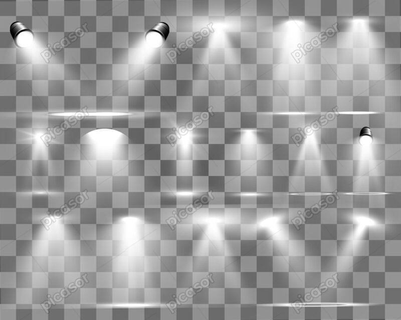 16 وکتور نورپردازی با زوایای مختلف - وکتور افکت نور پروژکتور سفید