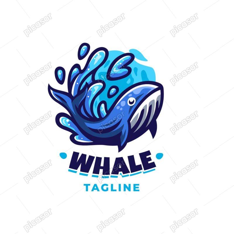وکتور لوگو نهنگ آبی و موج دریا - وکتور بسیار با کیفیت و زیبا از لوگو نهنگ آبی و امواج اقیانوس