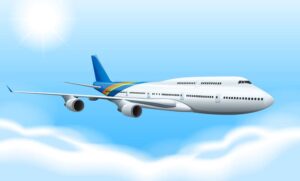 وکتور پس زمینه هواپیما 747 در آسمان - وکتور هواپیما در حال پرواز با زمینه آسمان آبی