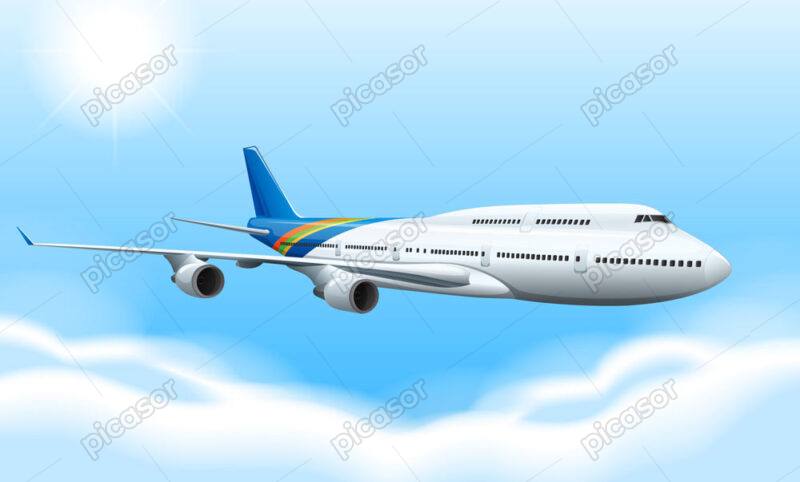 وکتور پس زمینه هواپیما 747 در آسمان - وکتور هواپیما در حال پرواز با زمینه آسمان آبی