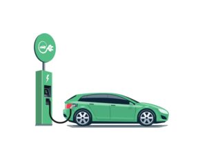 وکتور خودرو برقی سبز در ایستگاه شارژ - وکتور انرژی های پاک و زمین سبز