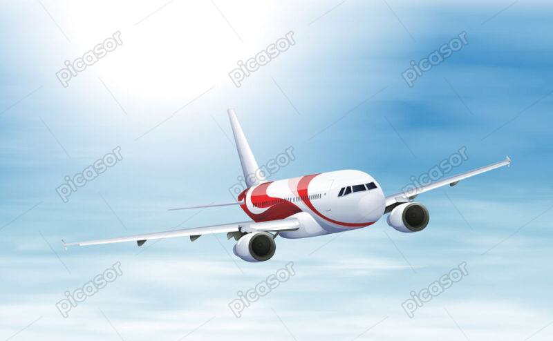 وکتور پس زمینه هواپیمای مسافربری در آسمان - وکتور هواپیما در حال پرواز با زمینه آسمان آبی